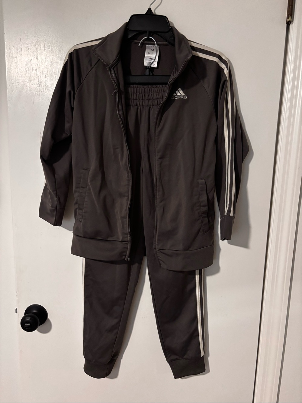 adidas Kids Dark Gray Track Jacket and Pants with White Stripes